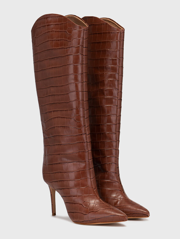 MARYANA black leather boots with croc texture - 2