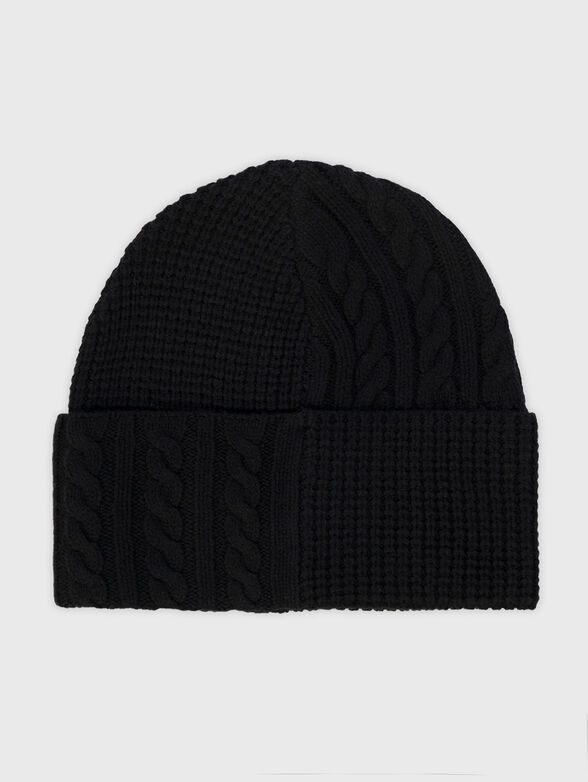 Knitted wool blend hat in black  - 2