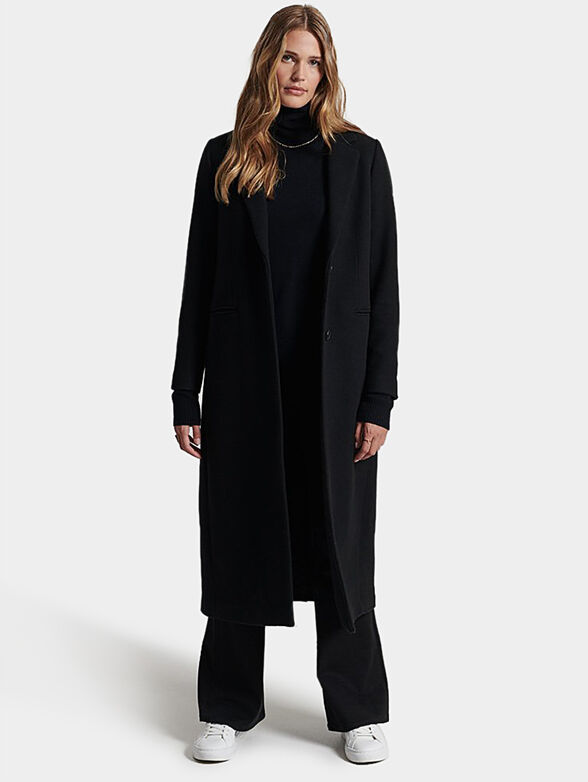 Long wool blend coat with logo detail - 2