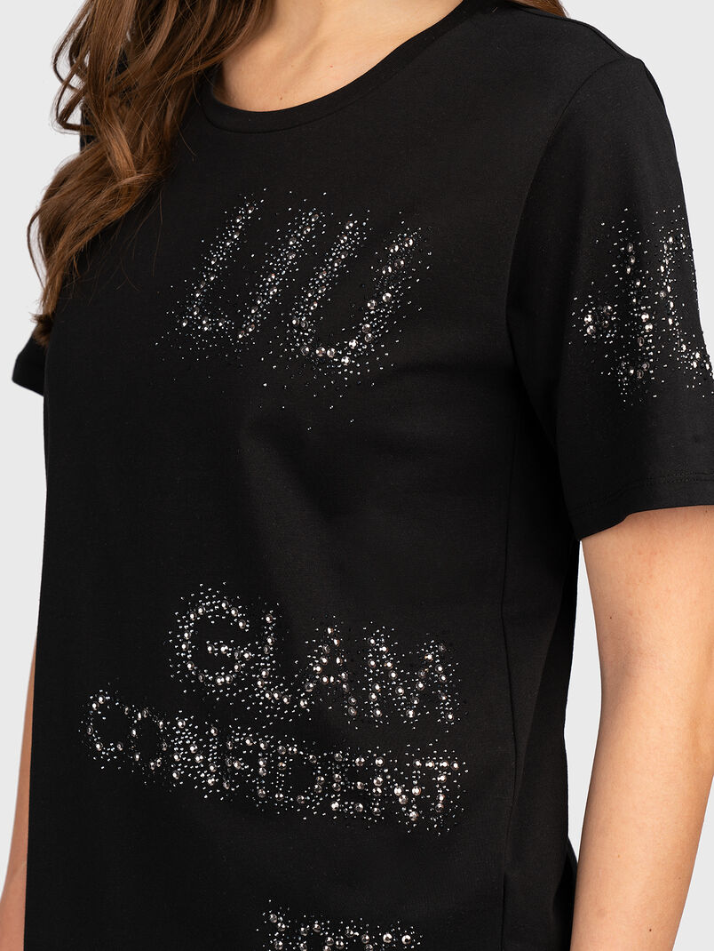 Black cotton T-shirt with rhinestones  - 3