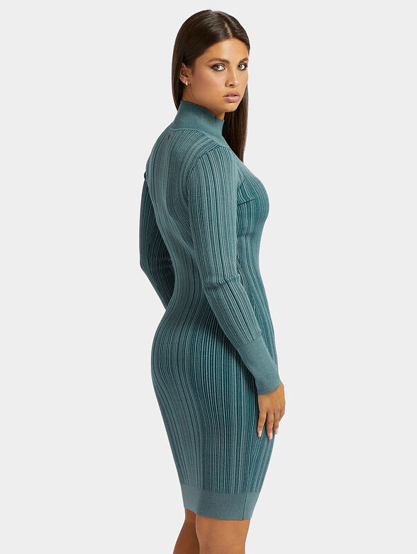 Blue knitted dress with polo collar - 2