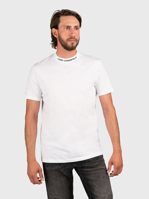 Black T-shirt with logo on the neckline  - 1