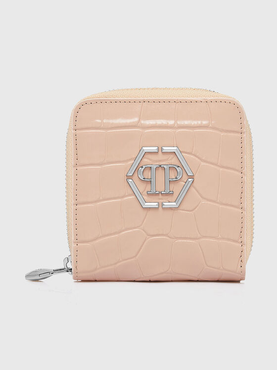 Leather beige wallet with logo detail - 1