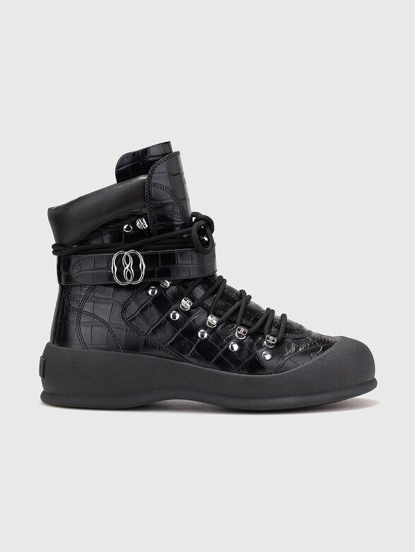 Black croc-effect boots - 1