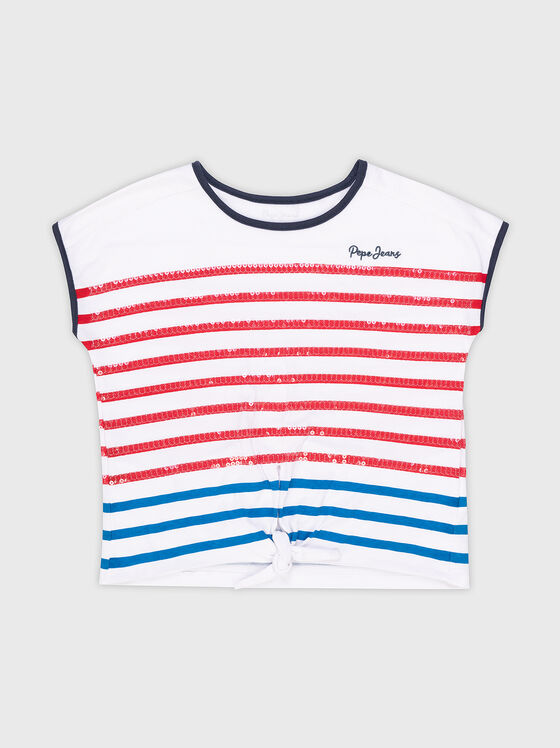 Cotton white t-shirt with stripes - 1