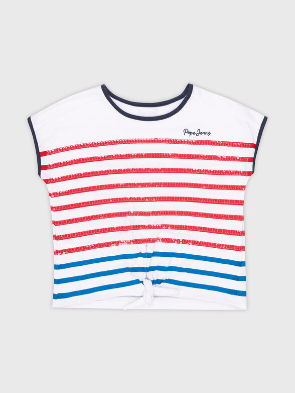 Cotton white t-shirt with stripes - 1
