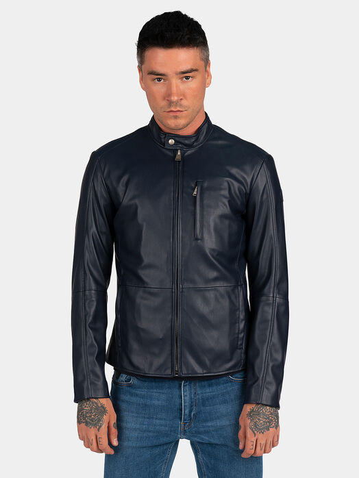 Eco leather jacket in dark blue color