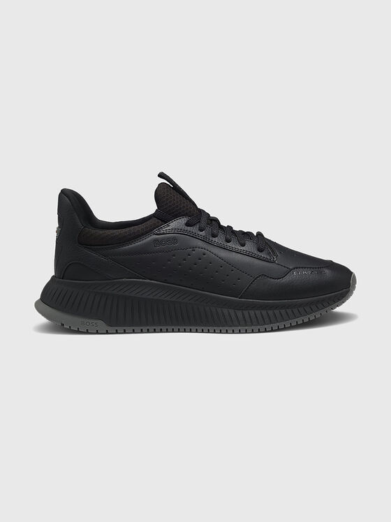 Black sports shoes with logo - 1