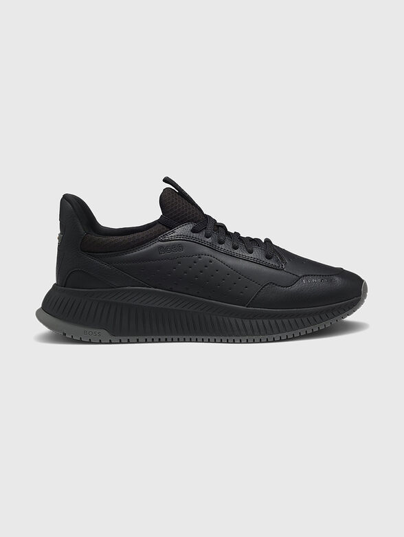 Black sports shoes with logo - 1