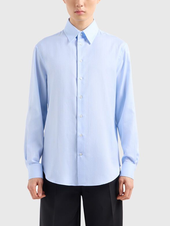 Cotton shirt with herringbone pattern - 1