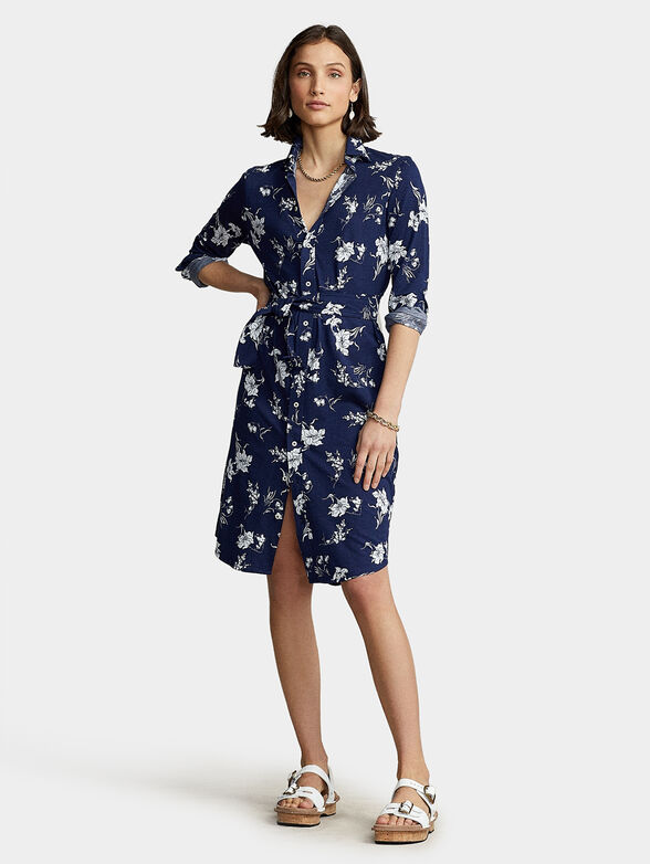 Shirt dress with floral print and belt - 1