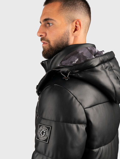 Padded black eco leather jacket - 5