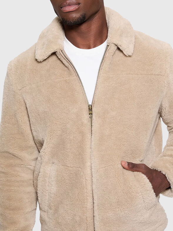 Beige eco fur jacket - 5