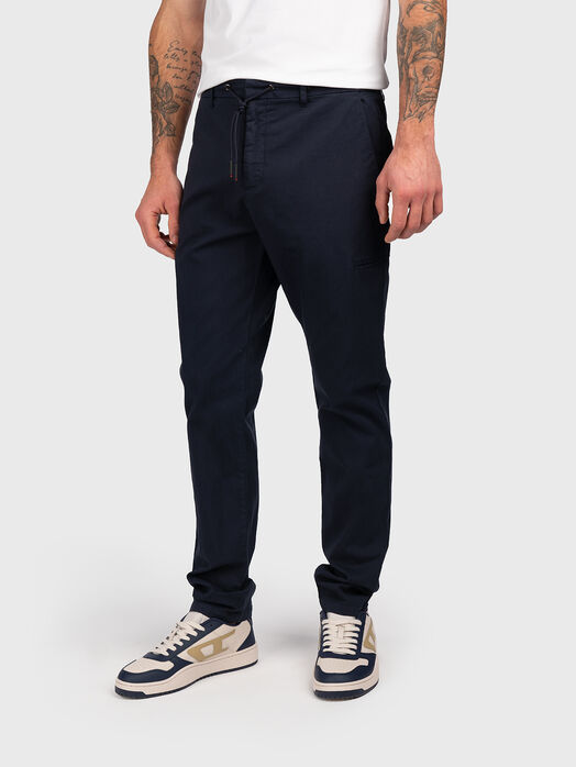Dark blue chino trousers with laces
