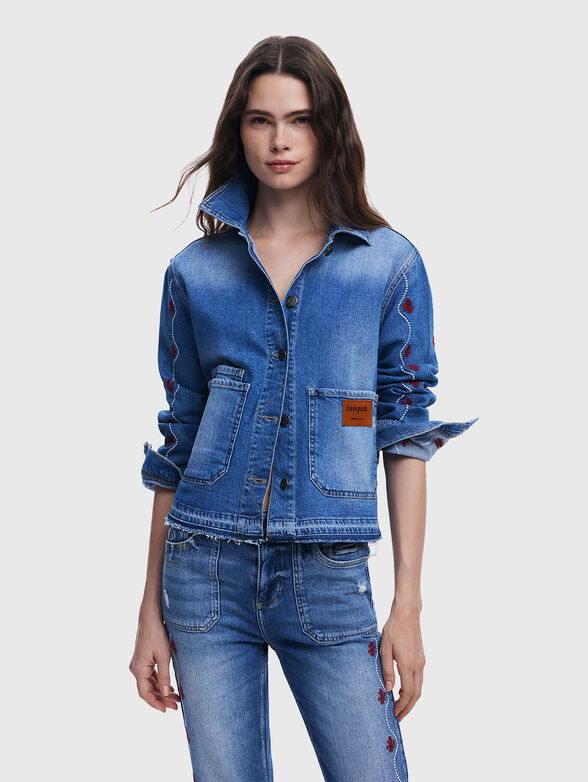 Denim jacket with floral embroidery - 0