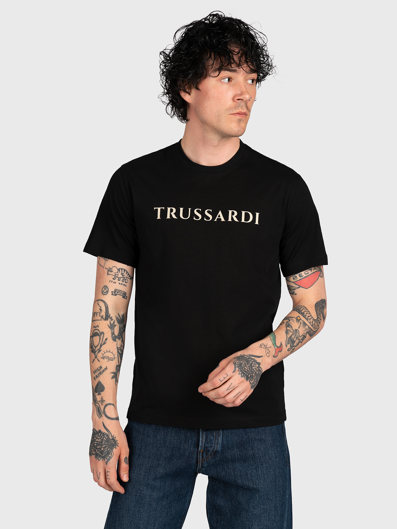T-shirt with logo print brand TRUSSARDI — Globalbrandsstore.com/en
