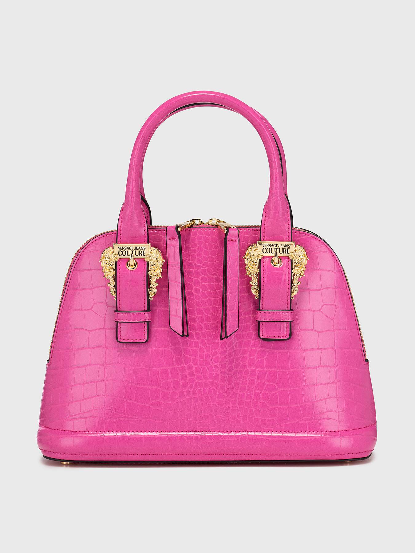 GIANNI VERSACE Sunburst Charm Handbag Vanity Bag Red Leather