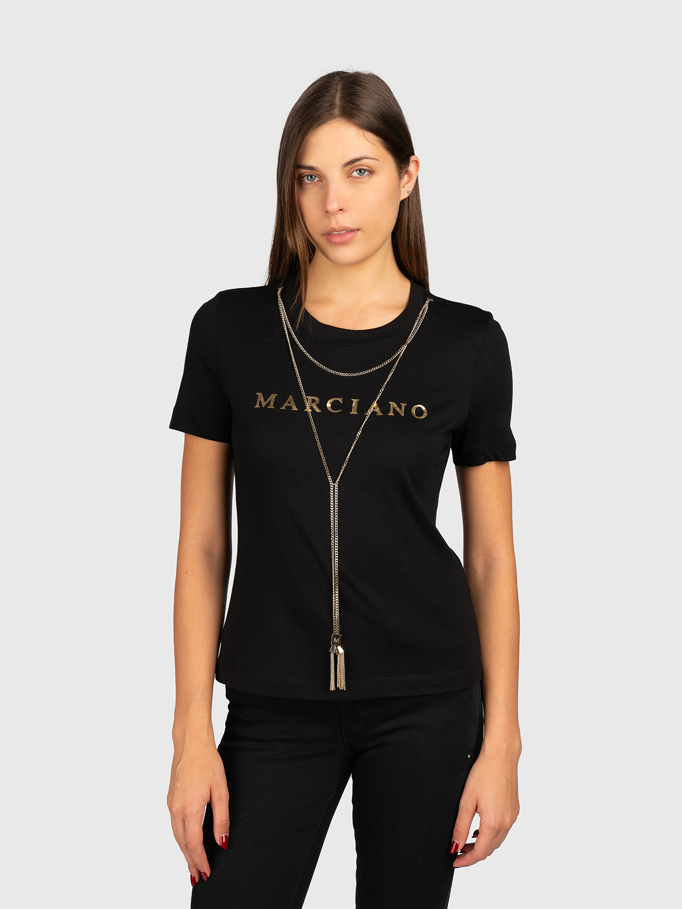 OLIVIA black T-shirt with golden element brand Marciano