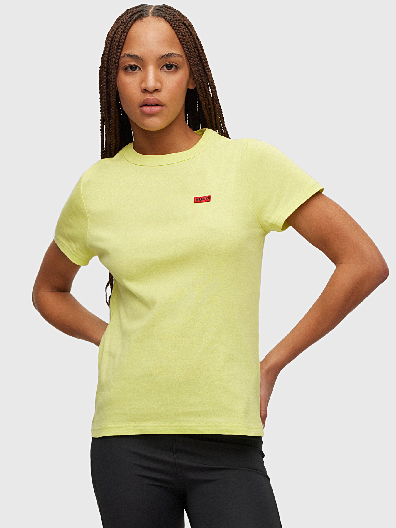 Pink cotton T-shirt with logo accent brand HUGO