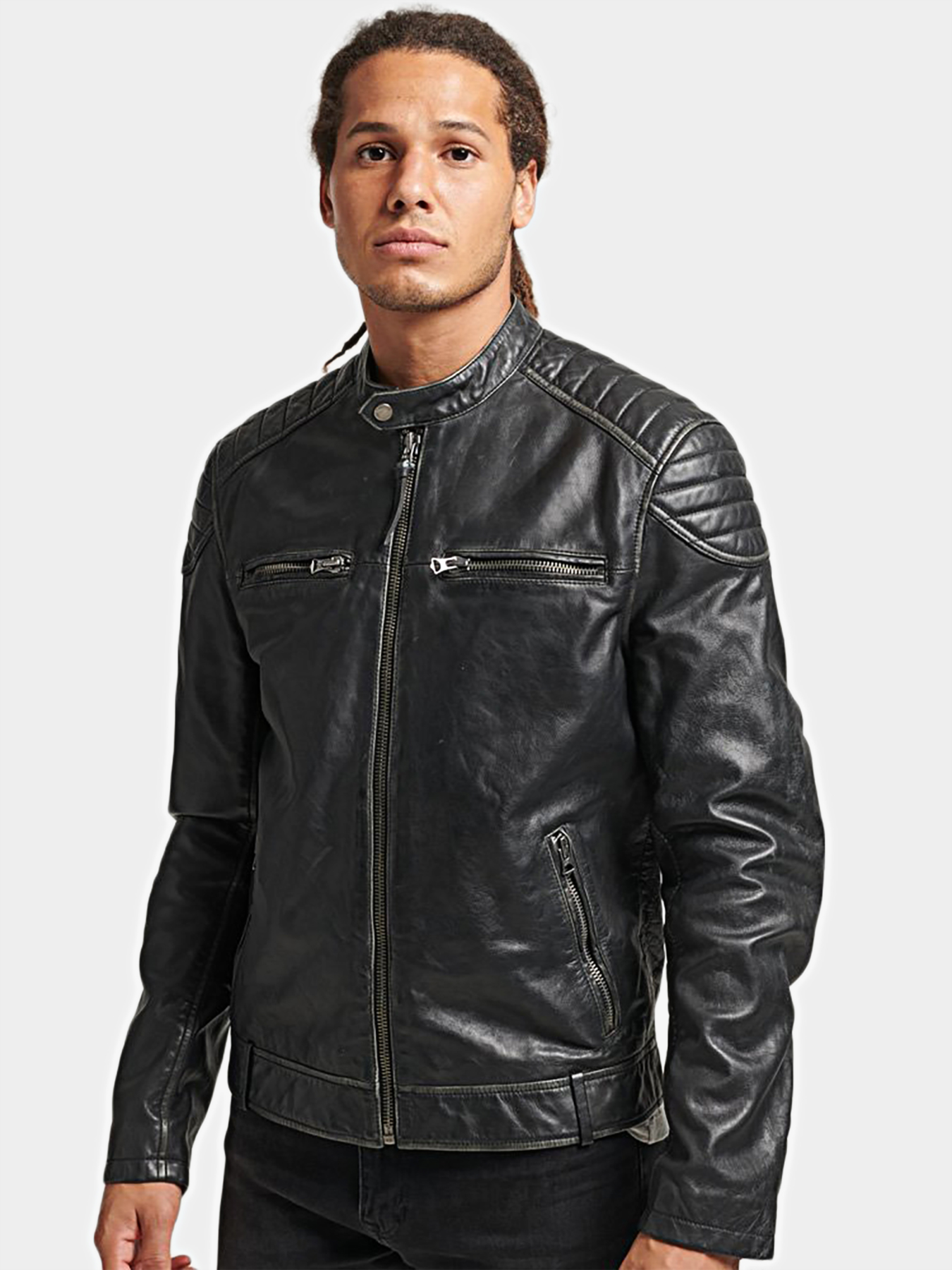HERITAGE black leather jacket brand SUPERDRY