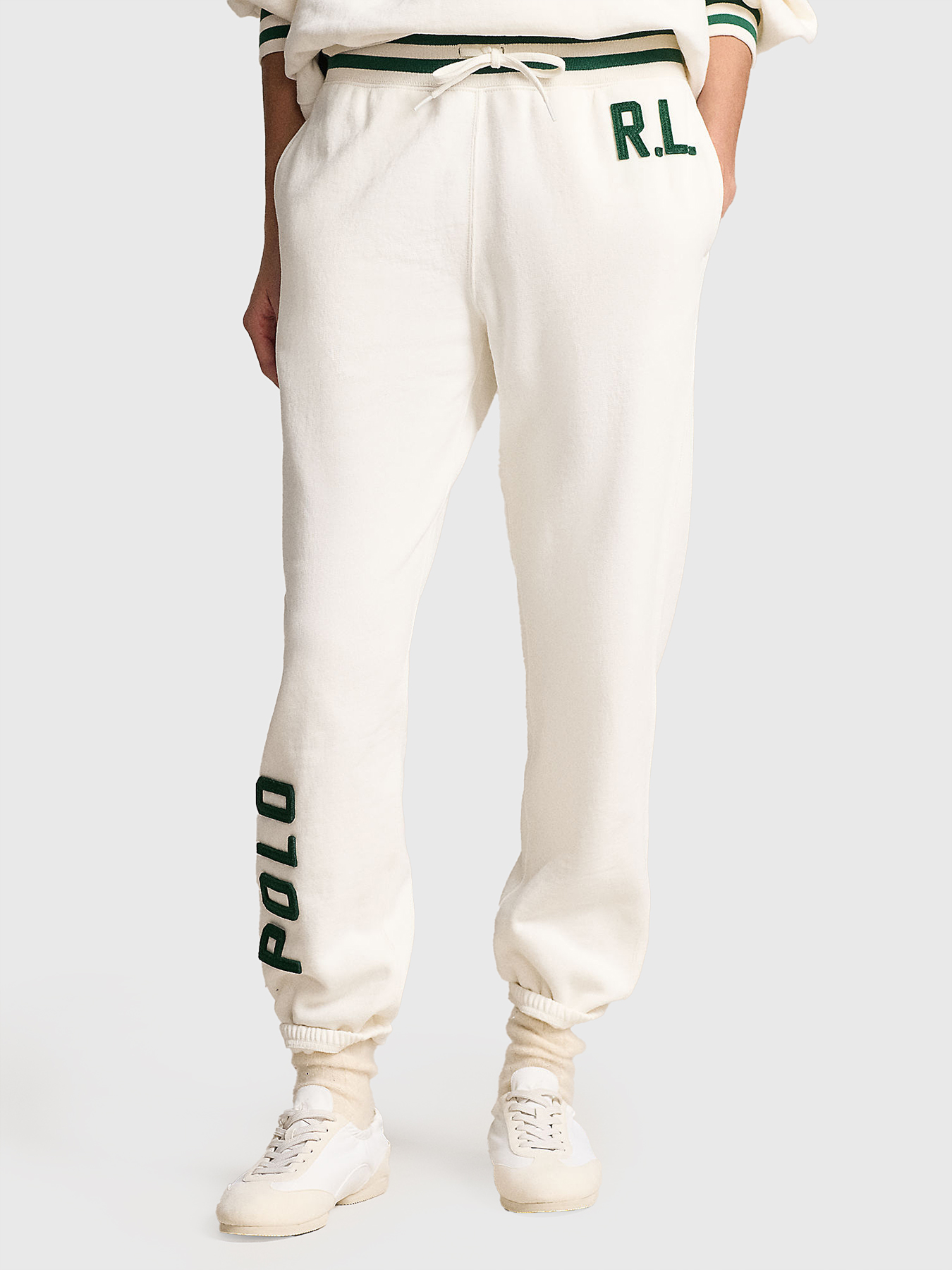 フィットネスボトムス POLO RALPH LAUREN Women Training Pants 211941212001 White Sports pants with contrasting elements brand POLO RALPH