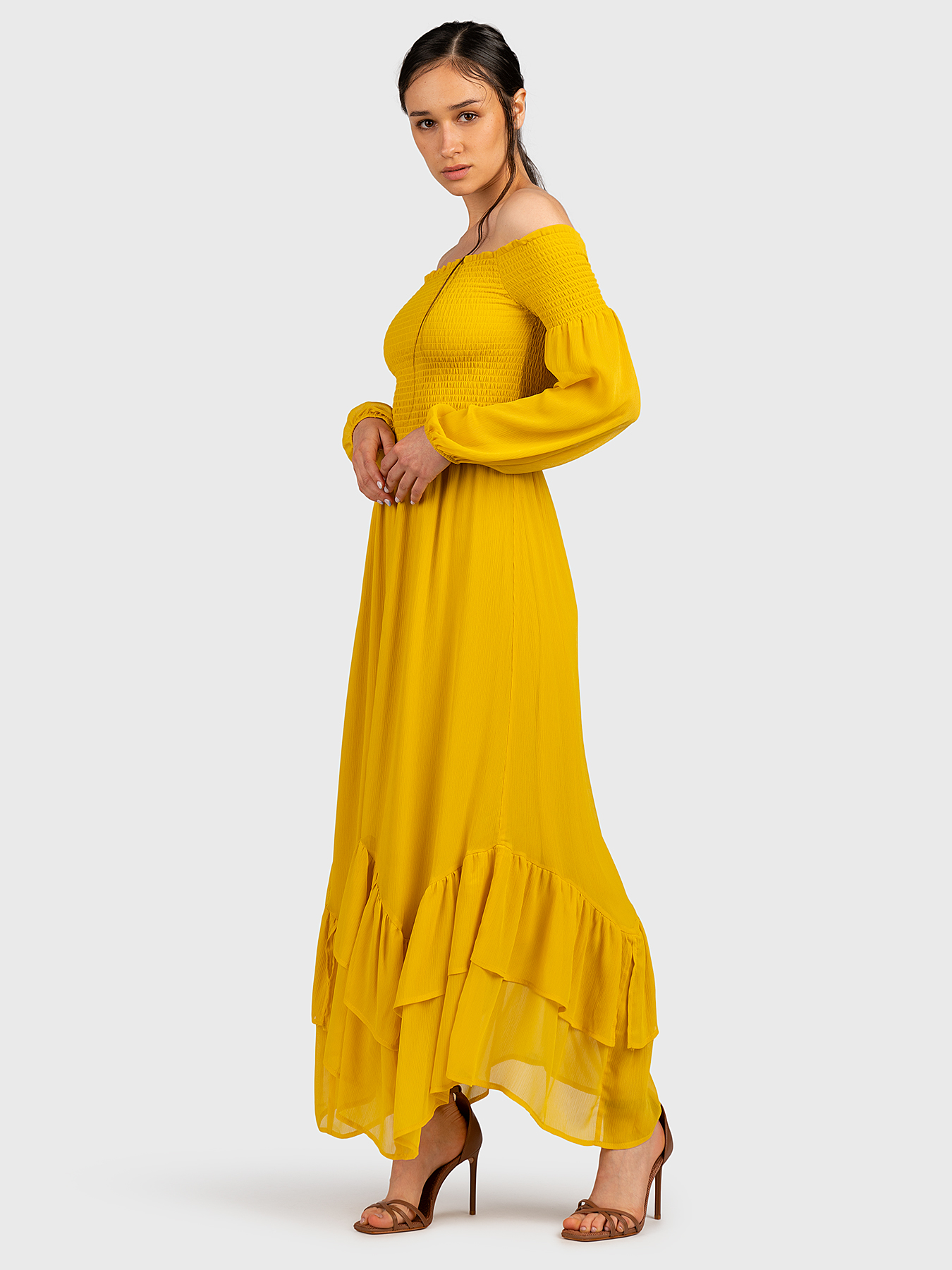 Yellow maxi dress with voluminous sleeves brand LIU JO —  Globalbrandsstore.com/en