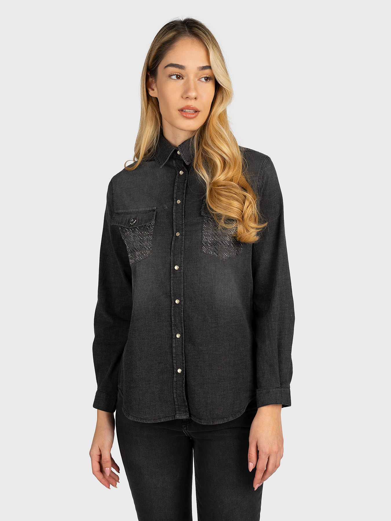 Denim shirt with shiny appliqués brand LIU JO