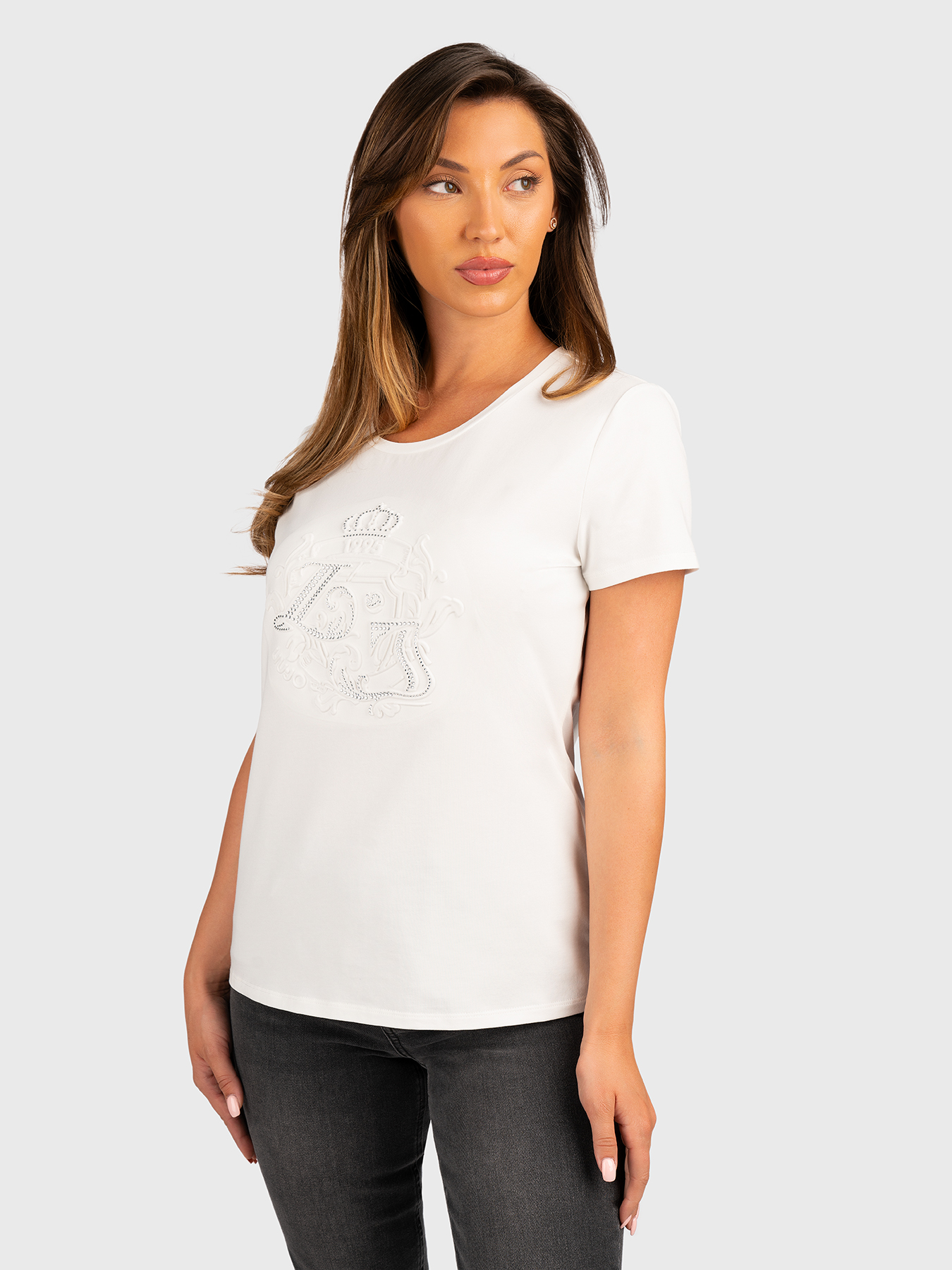 T-shirt with embossed design and rhinestones brand LIU JO