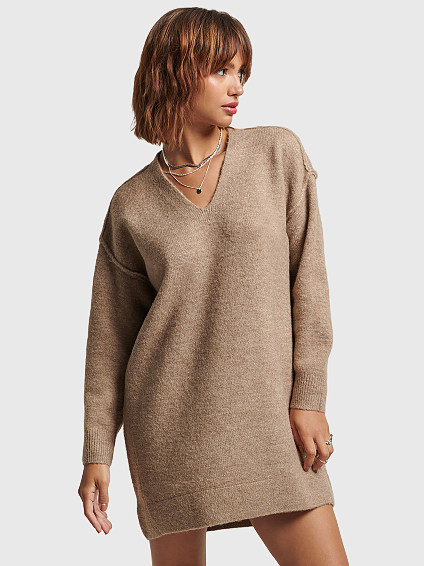 Wenrine Womens Beige Sweatshirt Dresses