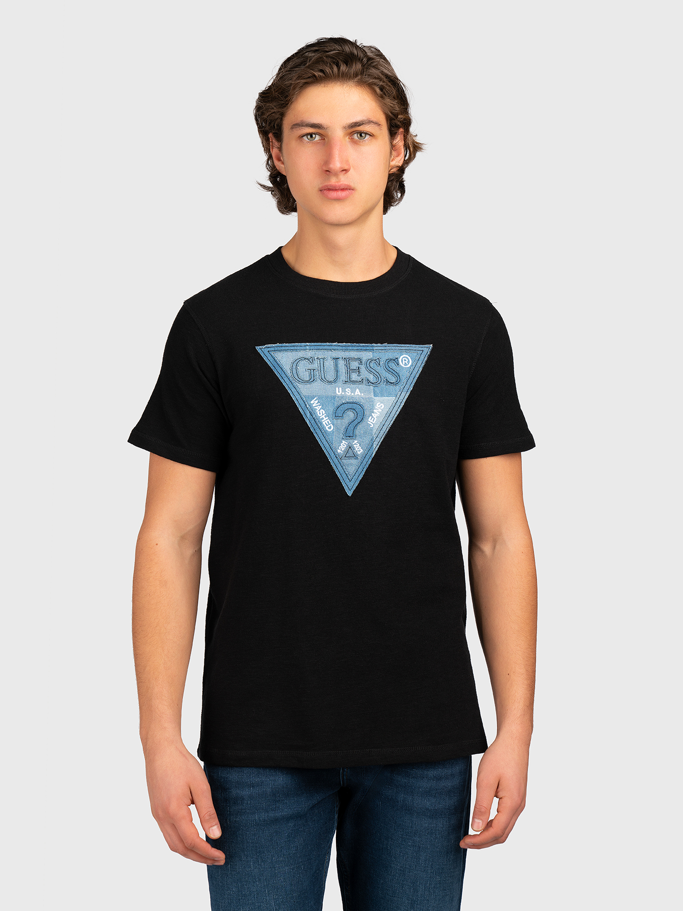 T-shirt with denim logo accent brand GUESS