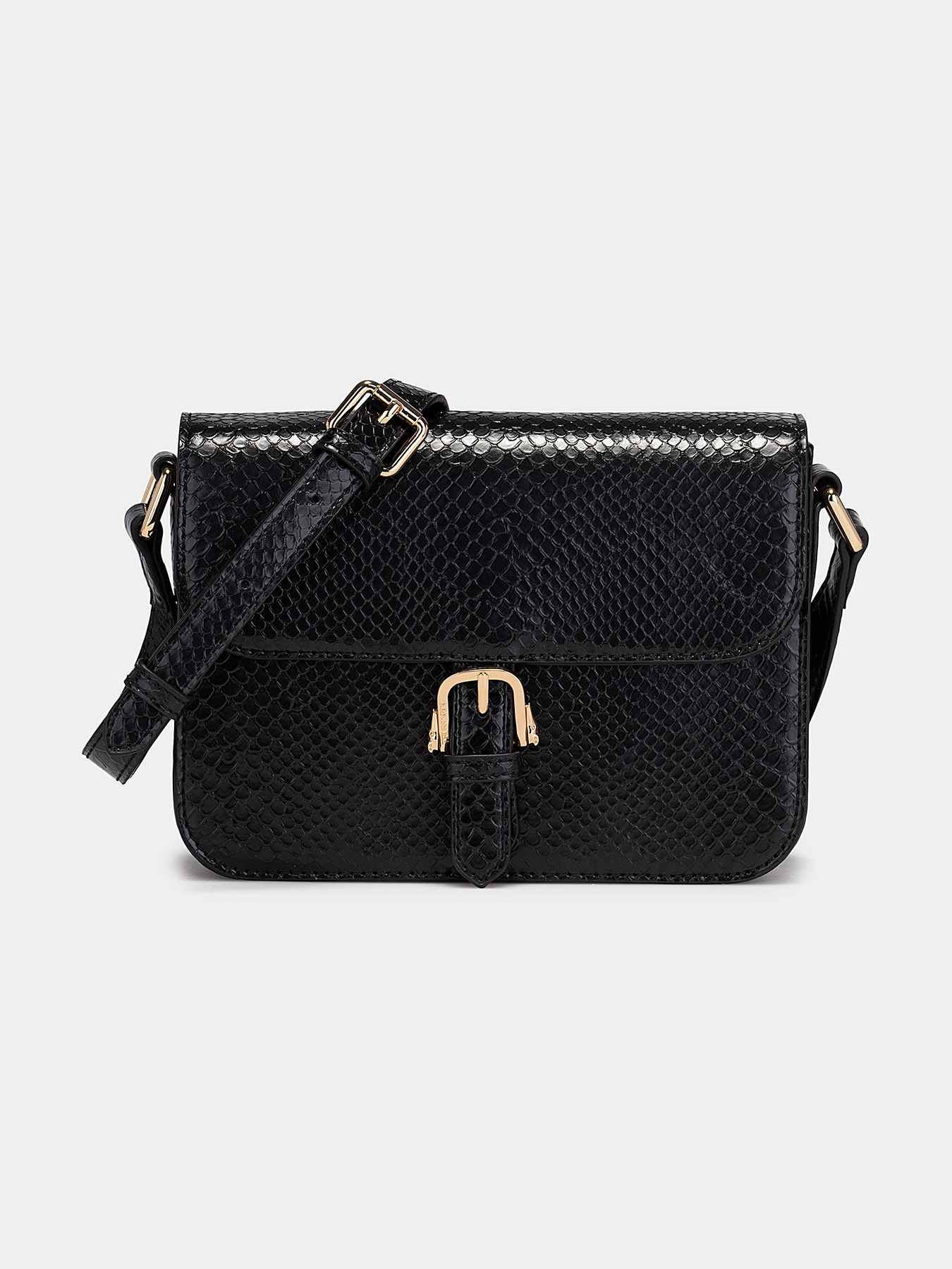 VICTORIA bag in black color with snake texture brand