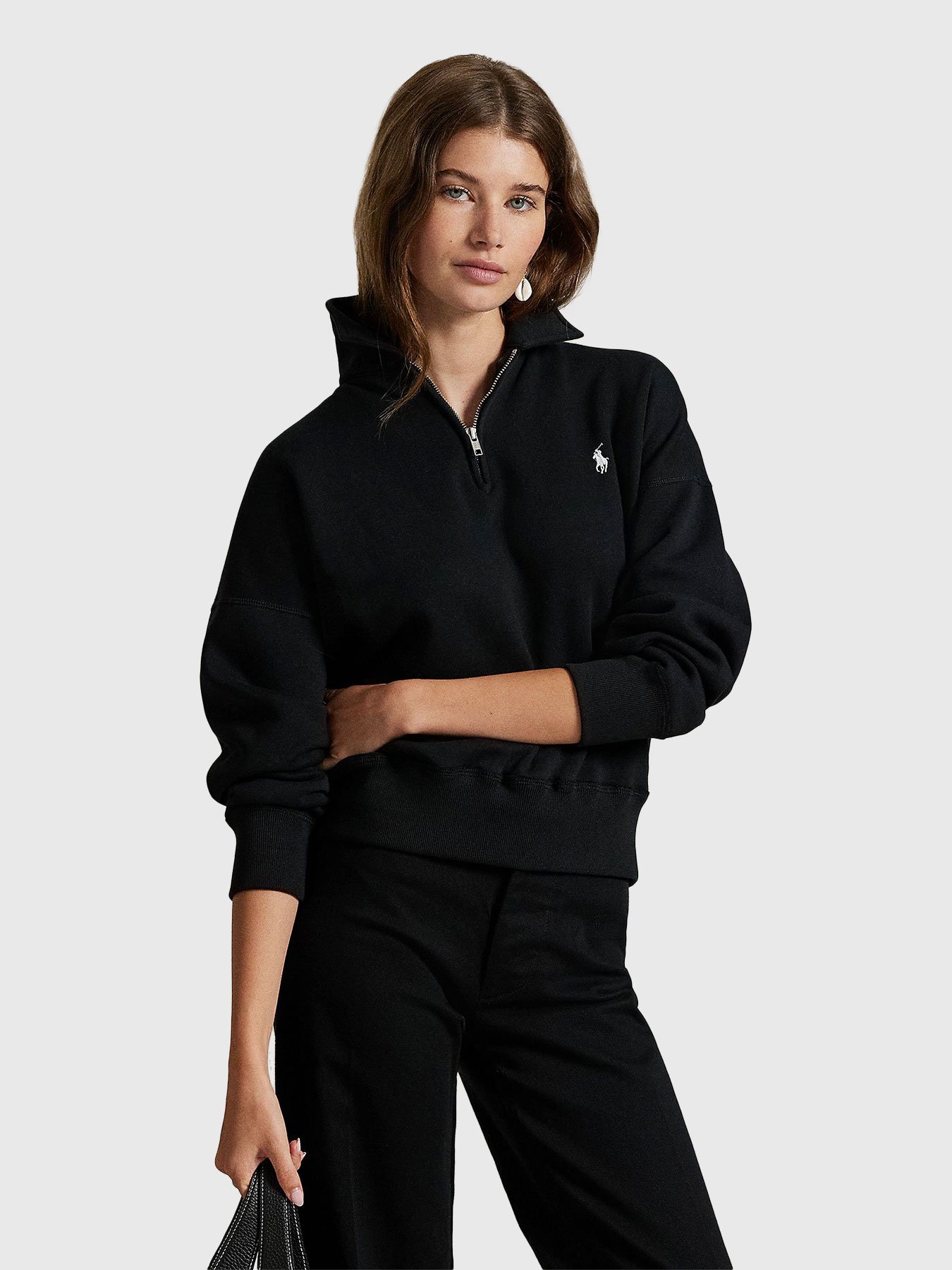 ★RALPＨLAUREN SPORT★M★黒ニット★前ファスナー★左胸ロゴ刺繍★ ☆RALPHLAUREN SPORT☆M☆黒ニット☆前ファスナー☆左胸ロゴ刺繍