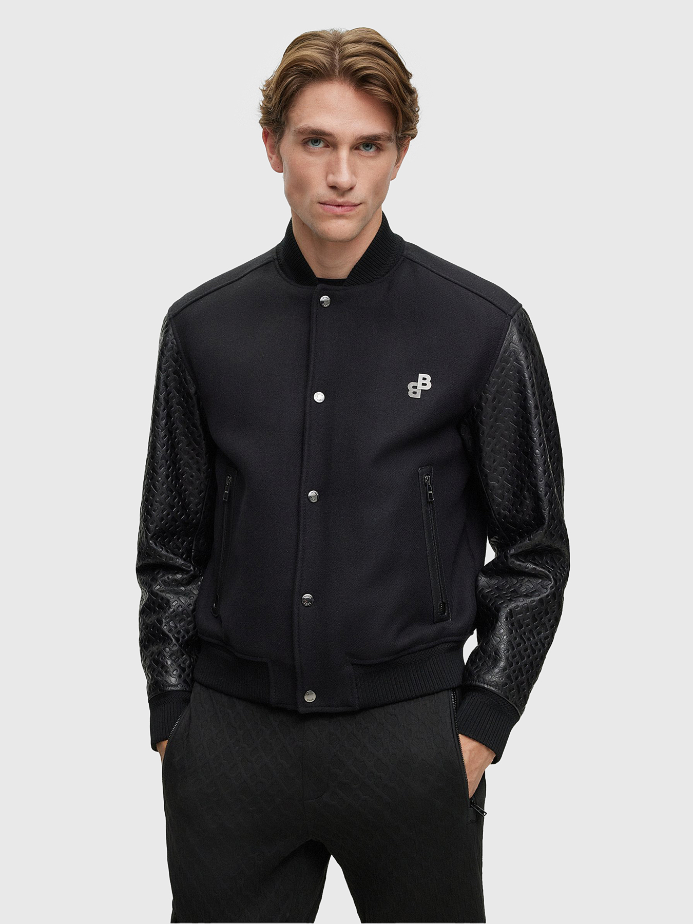 Bomber jacket with leather sleeves brand BOSS — Globalbrandsstore.com/en