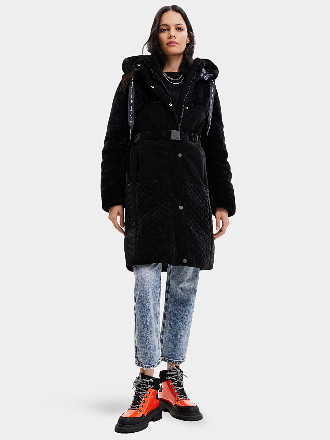 SUNDSVALL long padded jacket with belt brand DESIGUAL