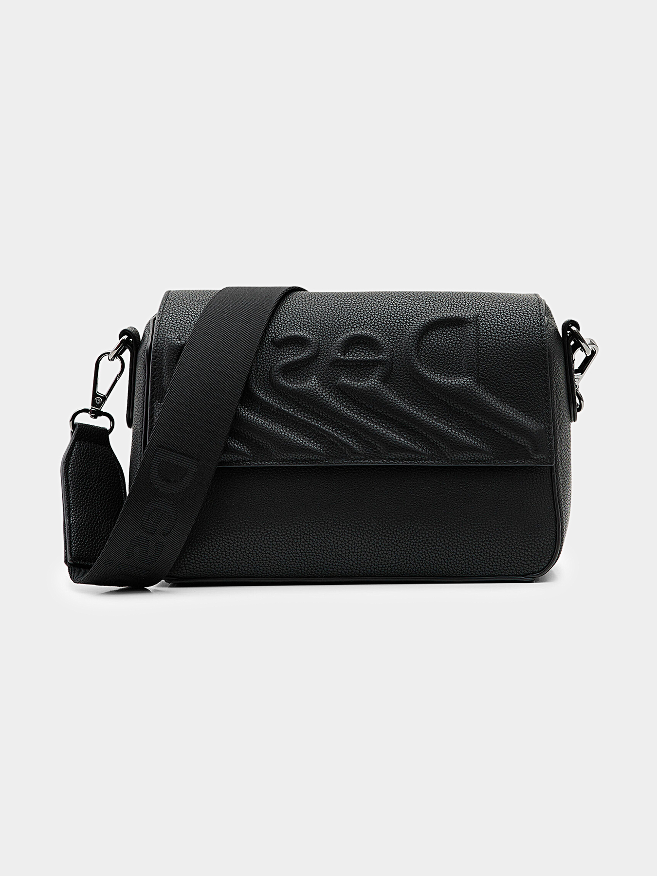 Black crossbody bag with embossed logo brand DESIGUAL