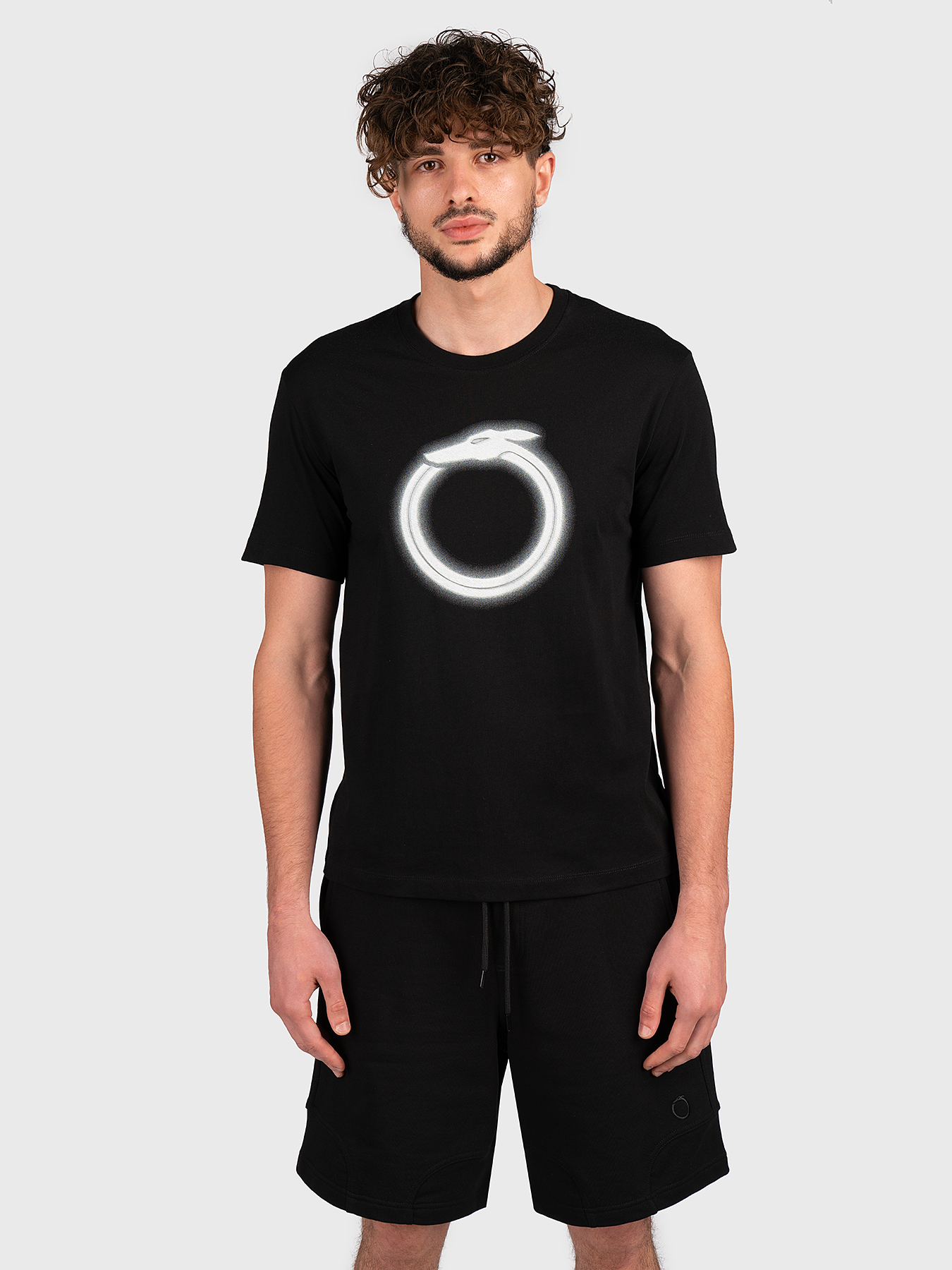 Black cotton T-shirt with logo print brand TRUSSARDI