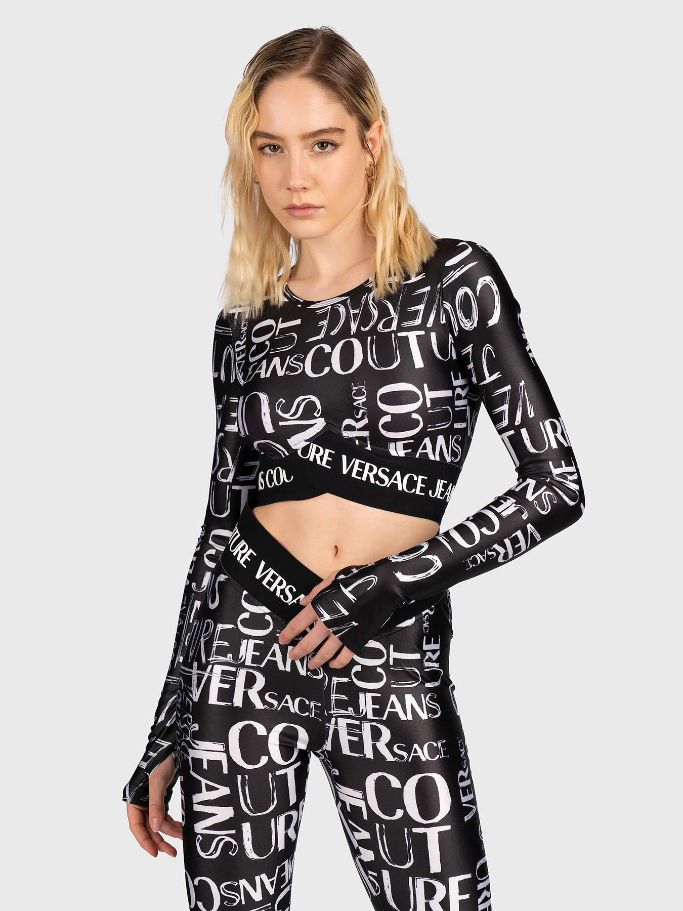 Cropped blouse with logo print brand VERSACE JEANS COUTURE