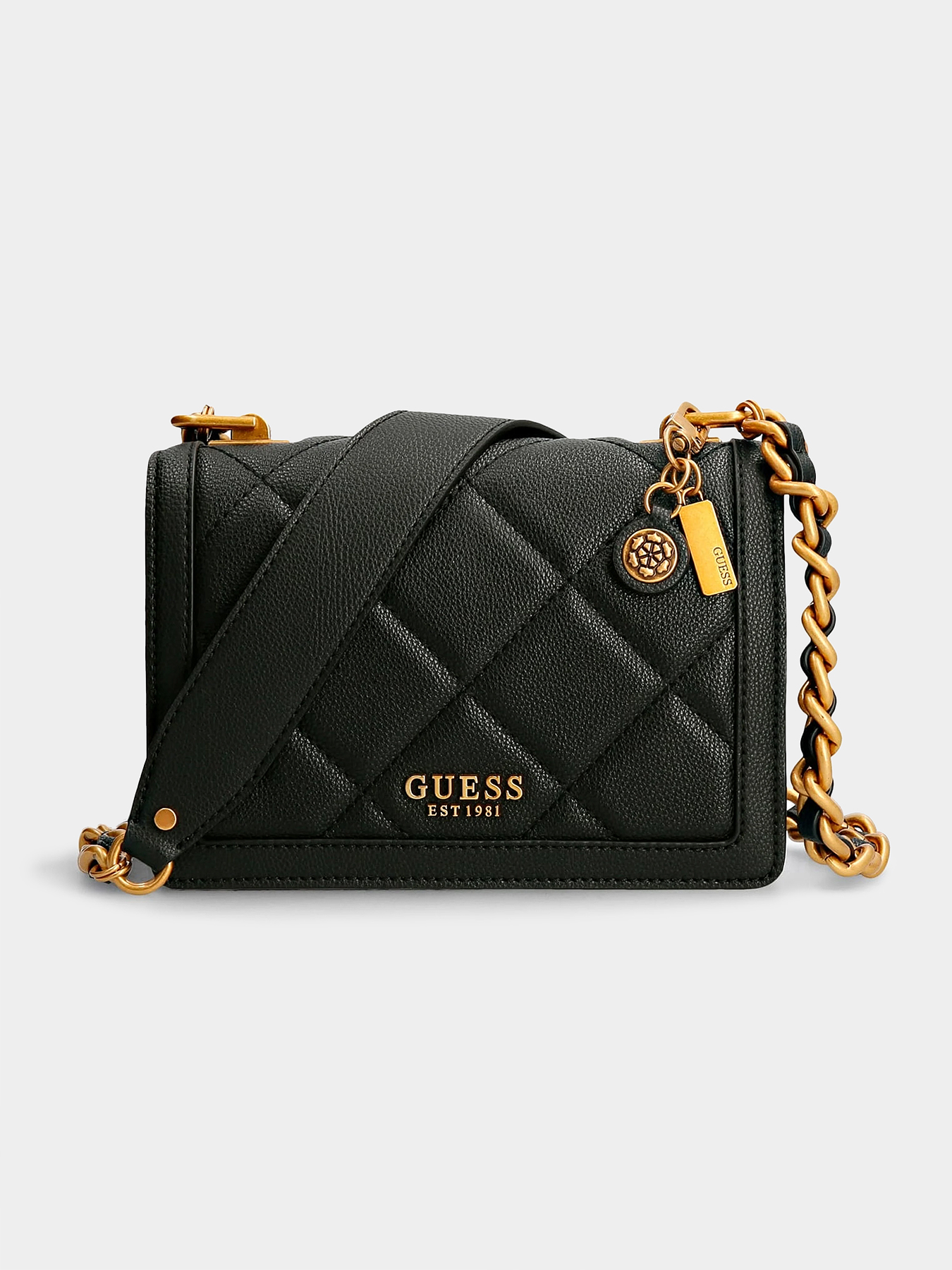 Guess Abey Black Mini Adjustable Gold Chain Straps Quilted Logo Backpack GUESS Backpack Black Bags & Handbags for Women for sale | eBay main image 3