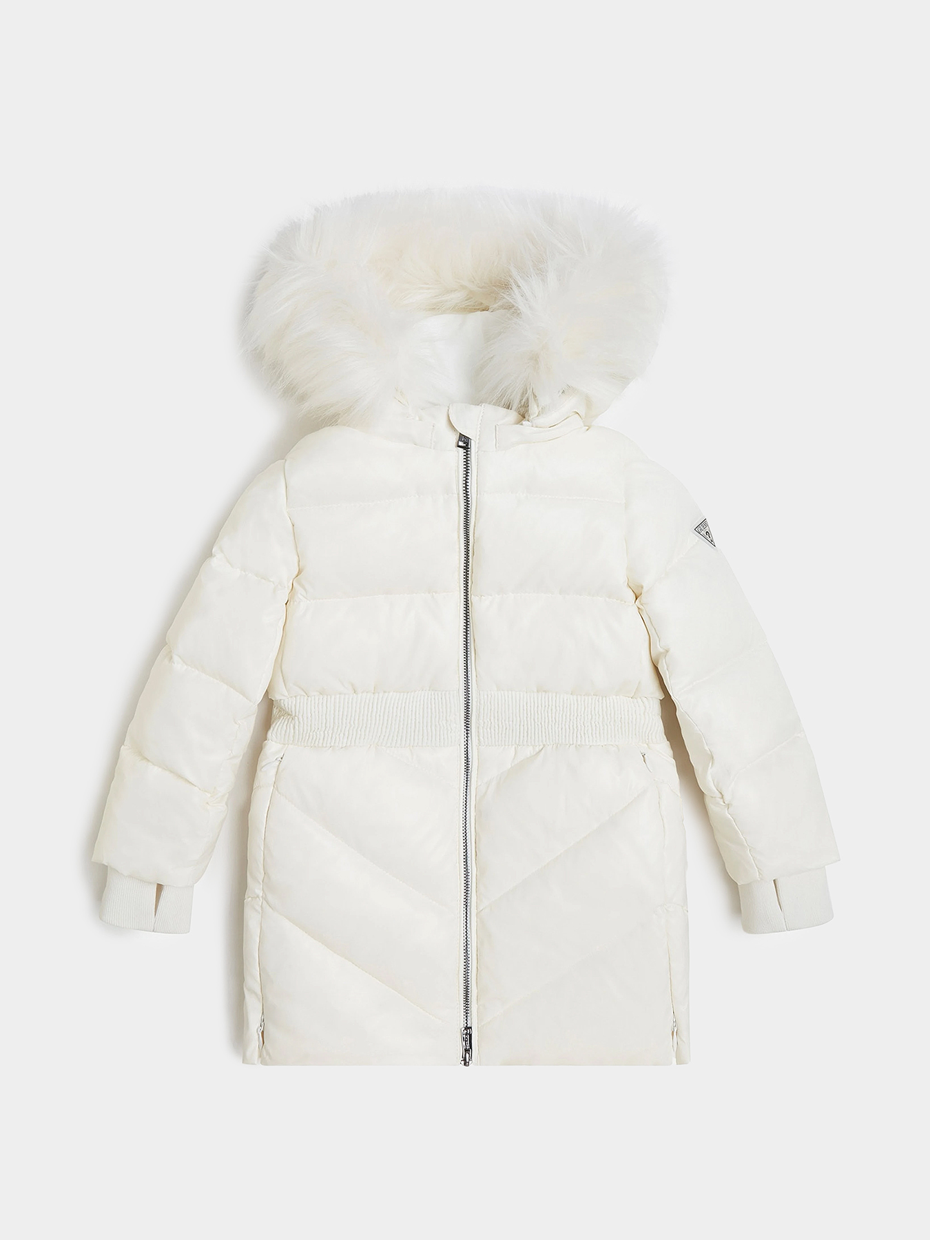 Quilted blue jacket with hood brand GUESS —