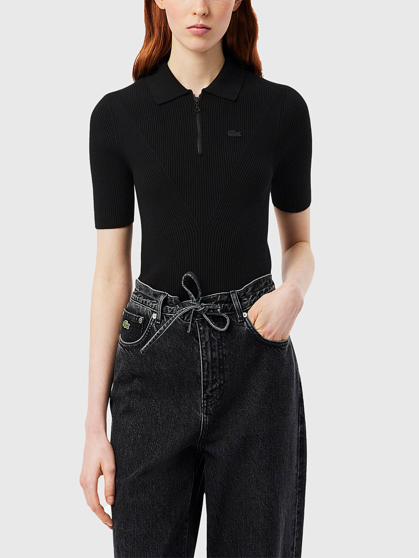 Knitted polo shirt in black brand LACOSTE — Globalbrandsstore.com/en