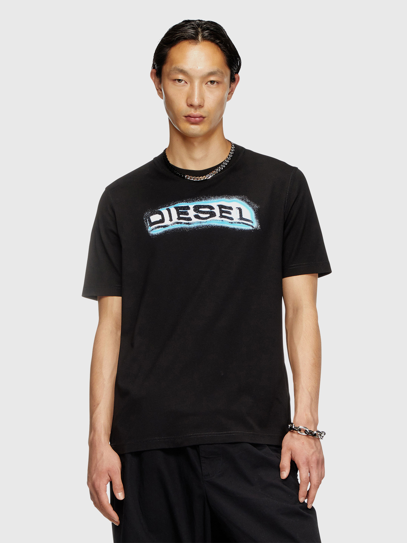 T-ADJUST-R4 black T-shirt with logo print brand DIESEL