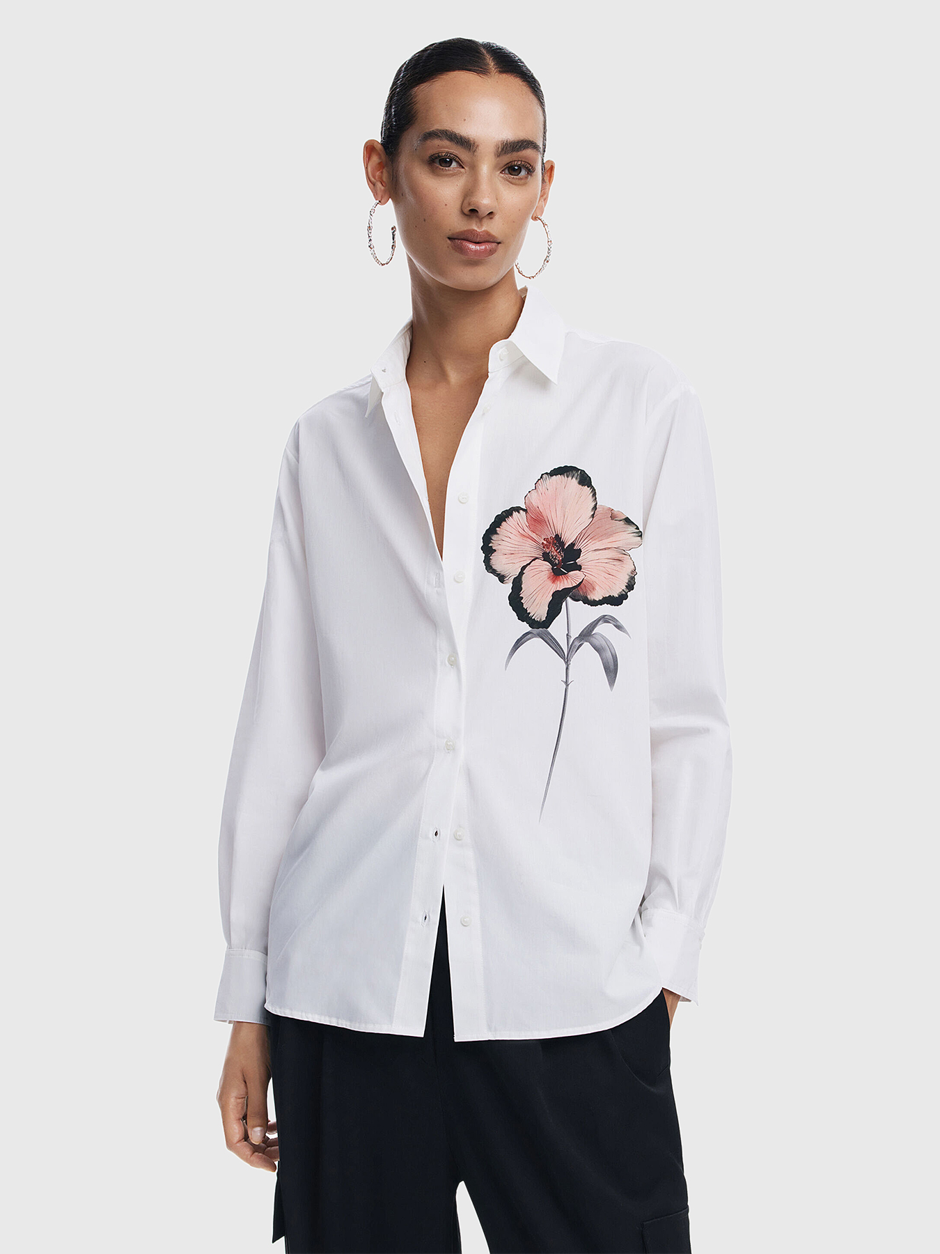 Cotton shirt with accent flower brand DESIGUAL
