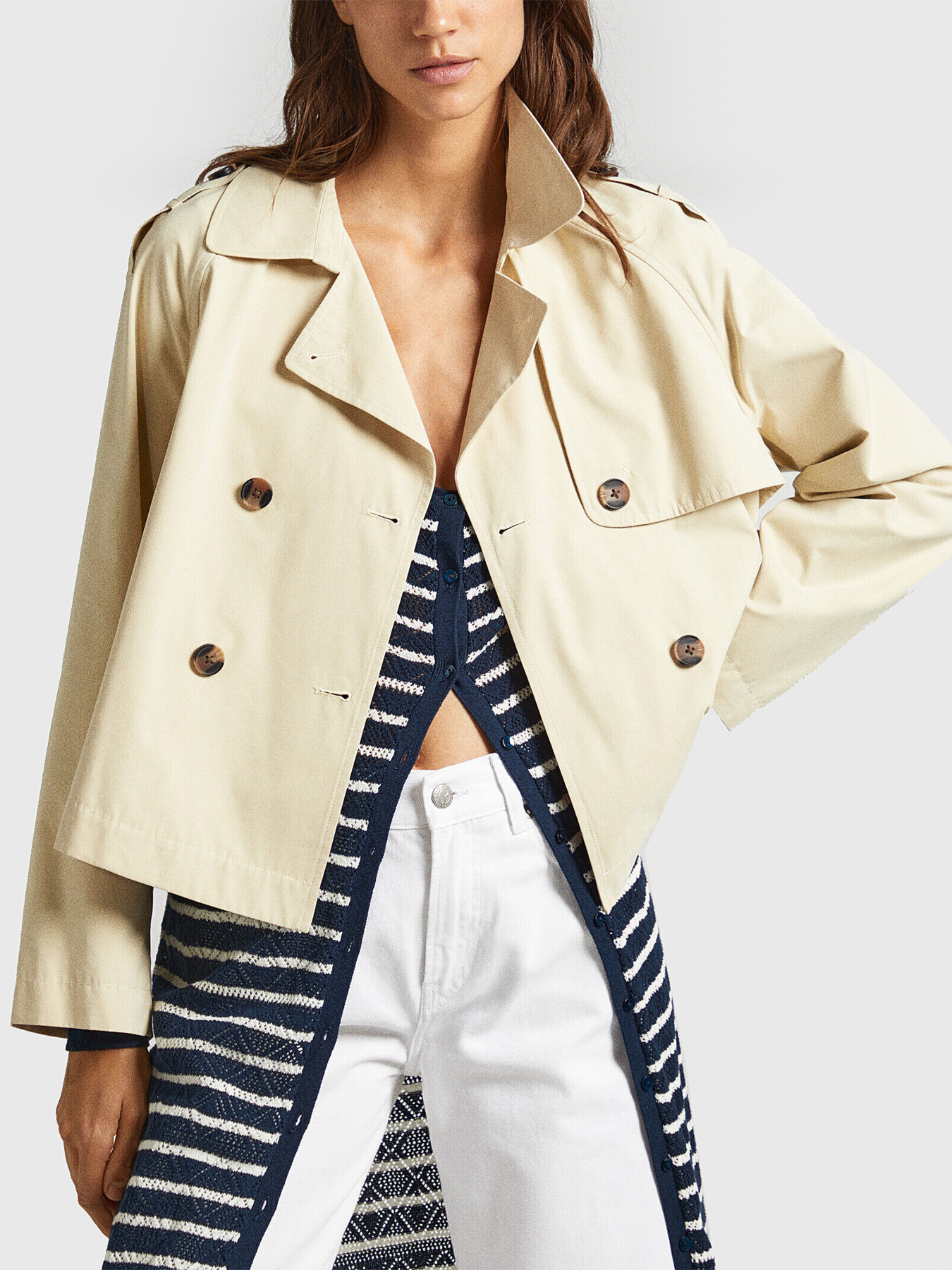 SHEILA short double-breasted trench coat brand Pepe Jeans