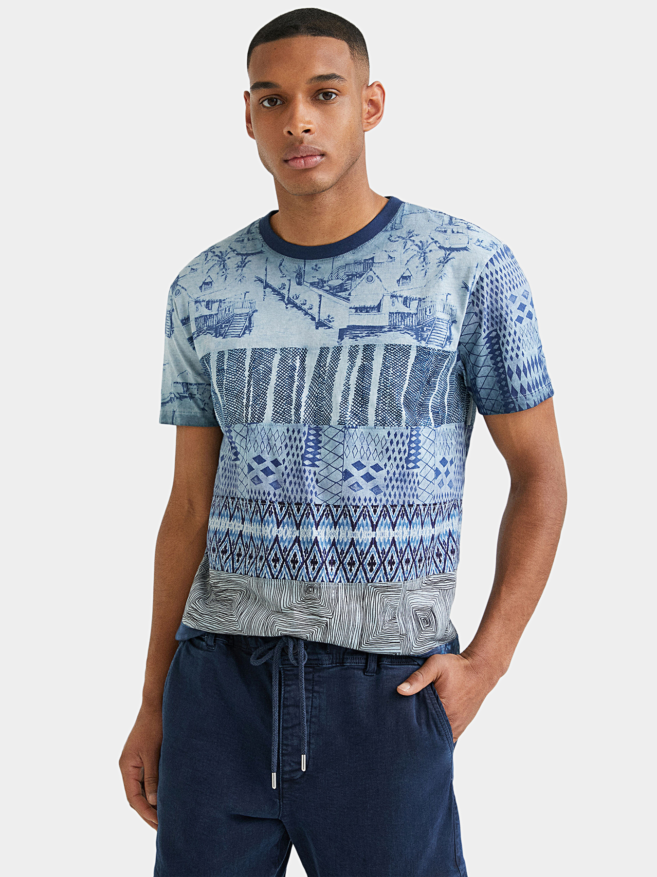 GIORGIO T-shirt with print in blue color brand DESIGUAL
