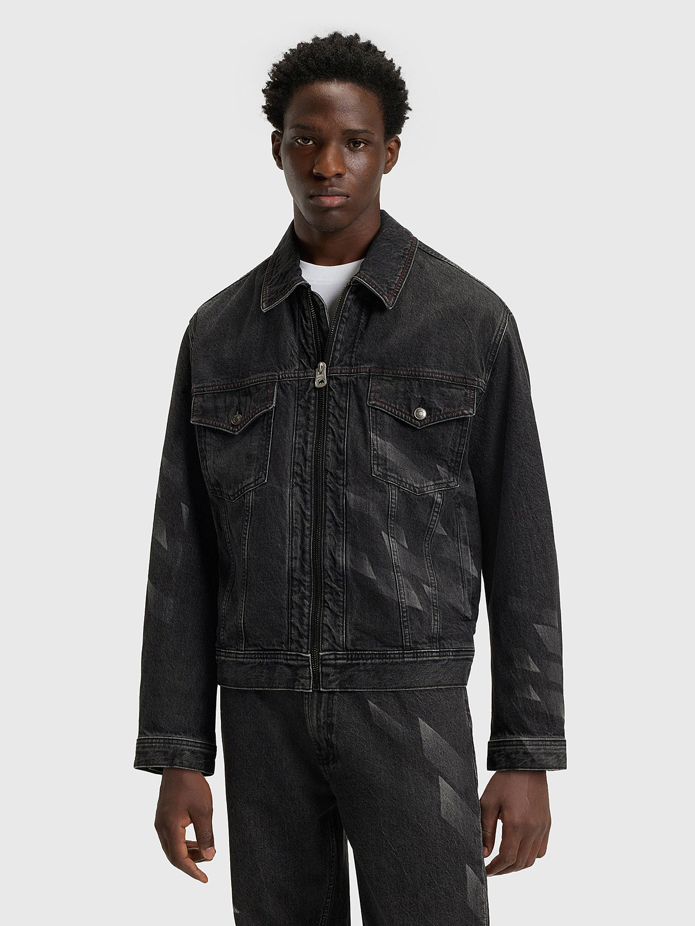 HUGO x RB denim jacket with lasered pattern brand HUGO ...