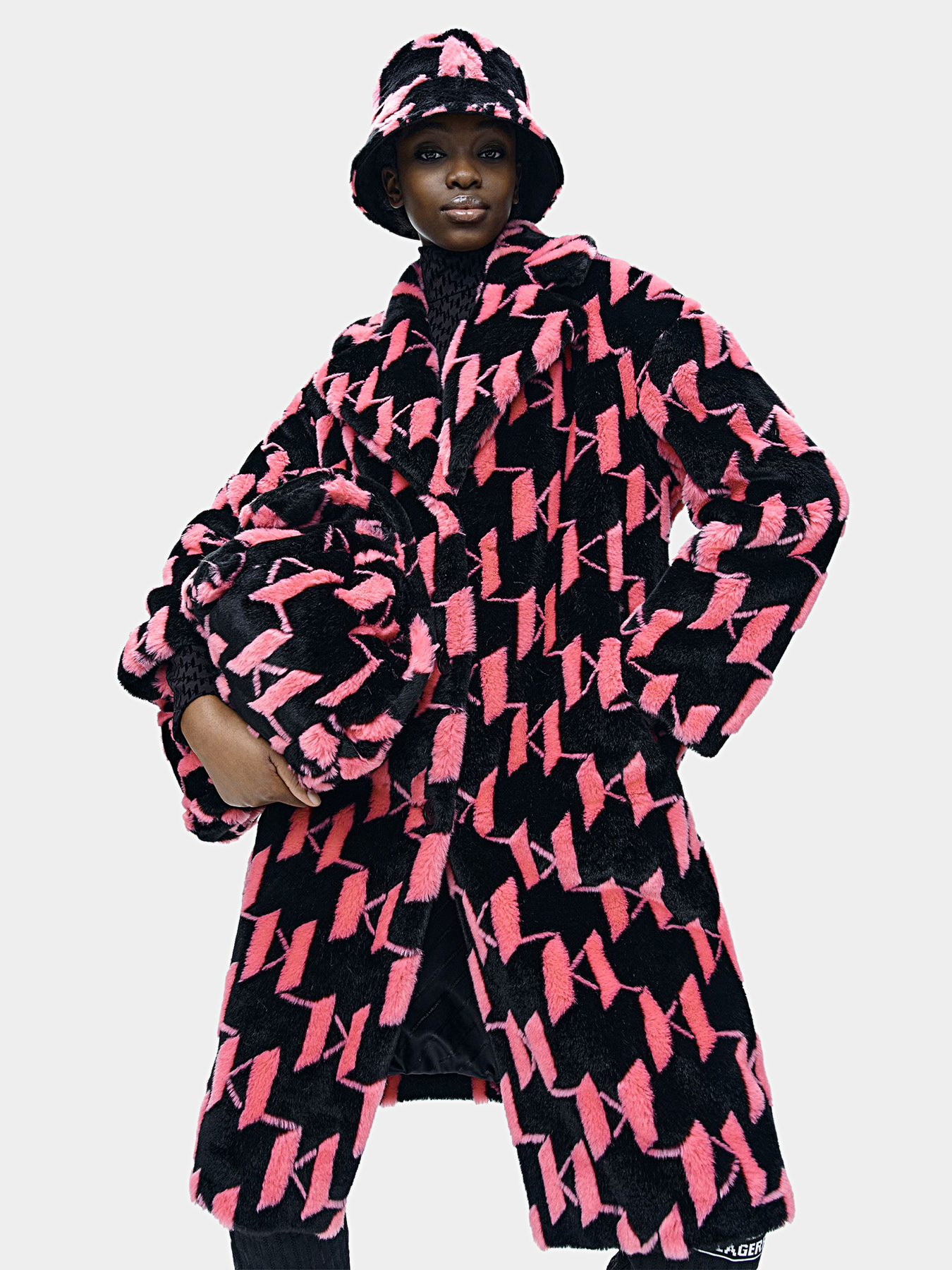 Monogram faux fur coat brand Karl Lagerfeld — Globalbrandsstore.com/en