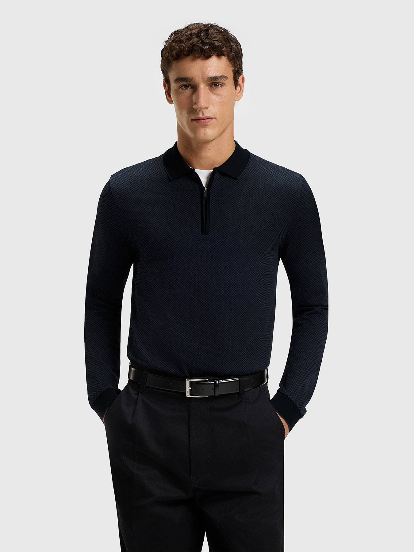 Cotton polo shirt with zip brand BOSS — Globalbrandsstore.com/en