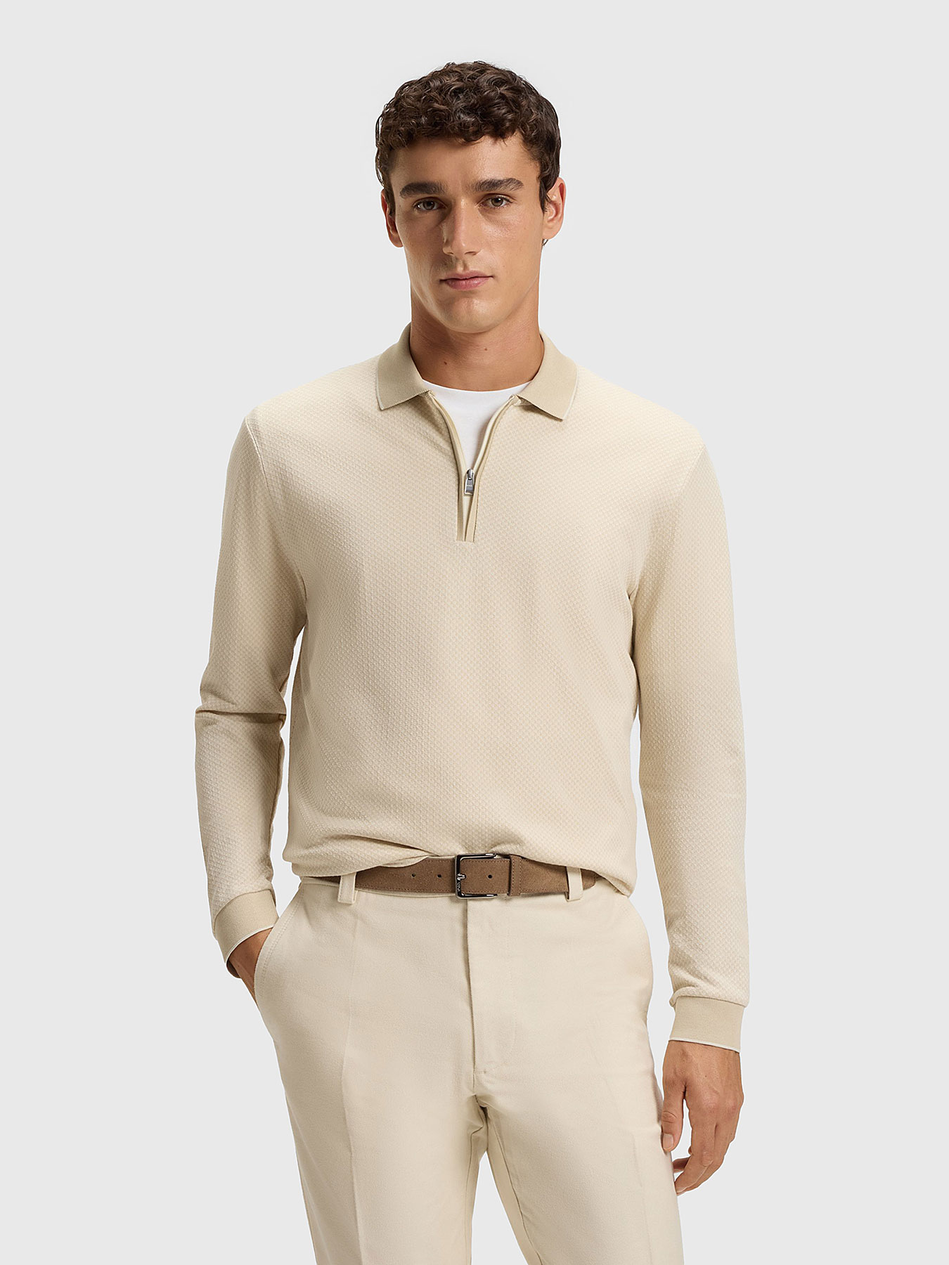 Cotton polo shirt with zip brand BOSS — Globalbrandsstore.com/en