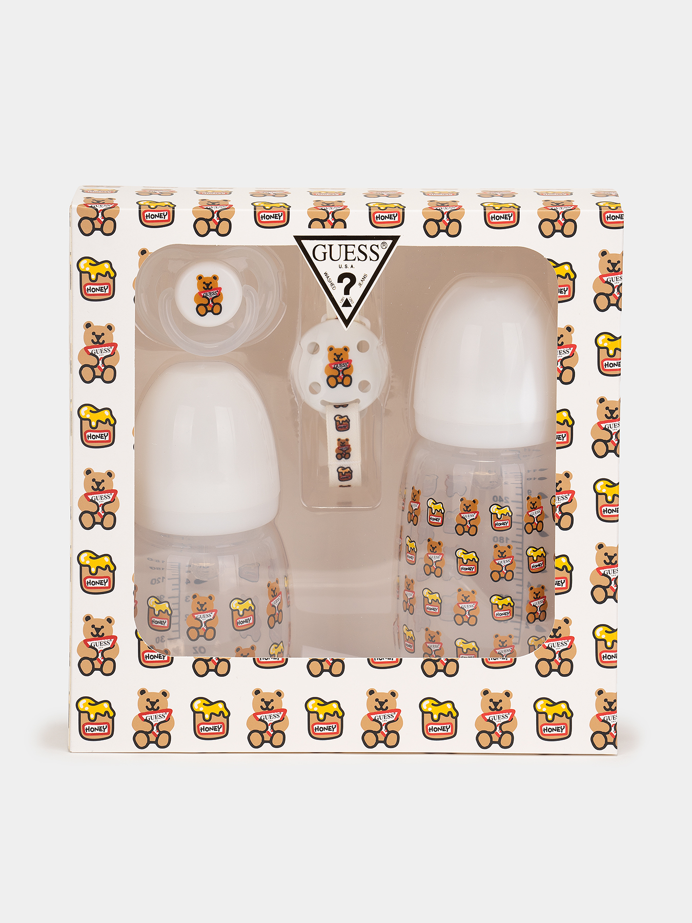 Newborn accessory set with pink print brand GUESS