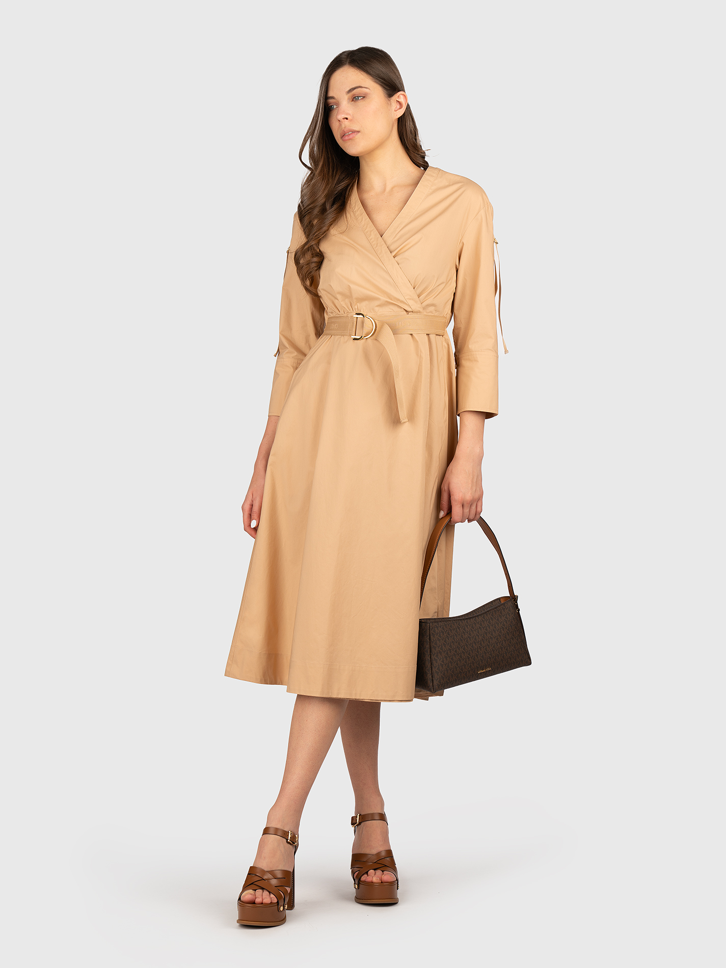 Cotton poplin midi dress with belt brand LIU JO